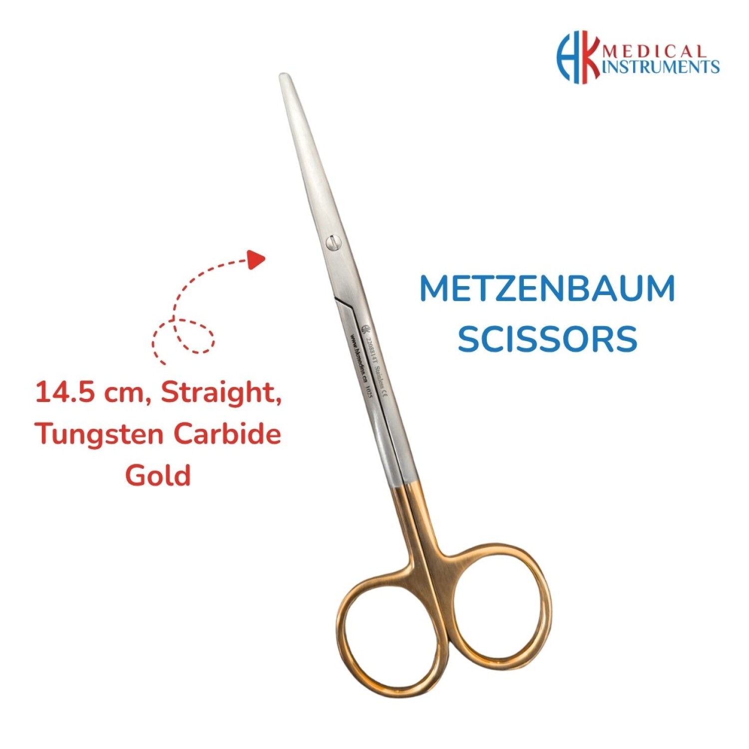 Metzenbaum Scissor, 14.5 cm Straight, TC Gold