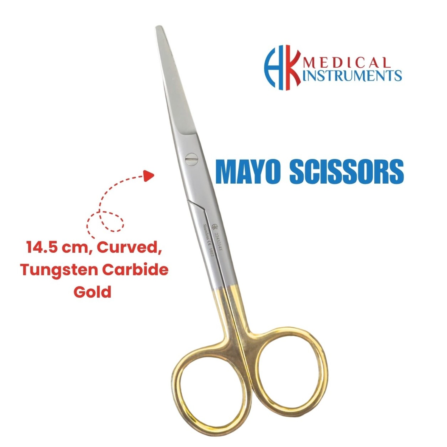 Mayo Scissor, 14.5 cm Curved, TC Gold