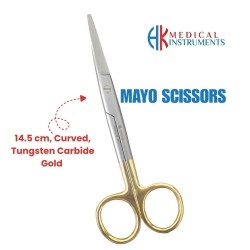 Mayo Scissor, 14.5 cm Curved, TC Gold