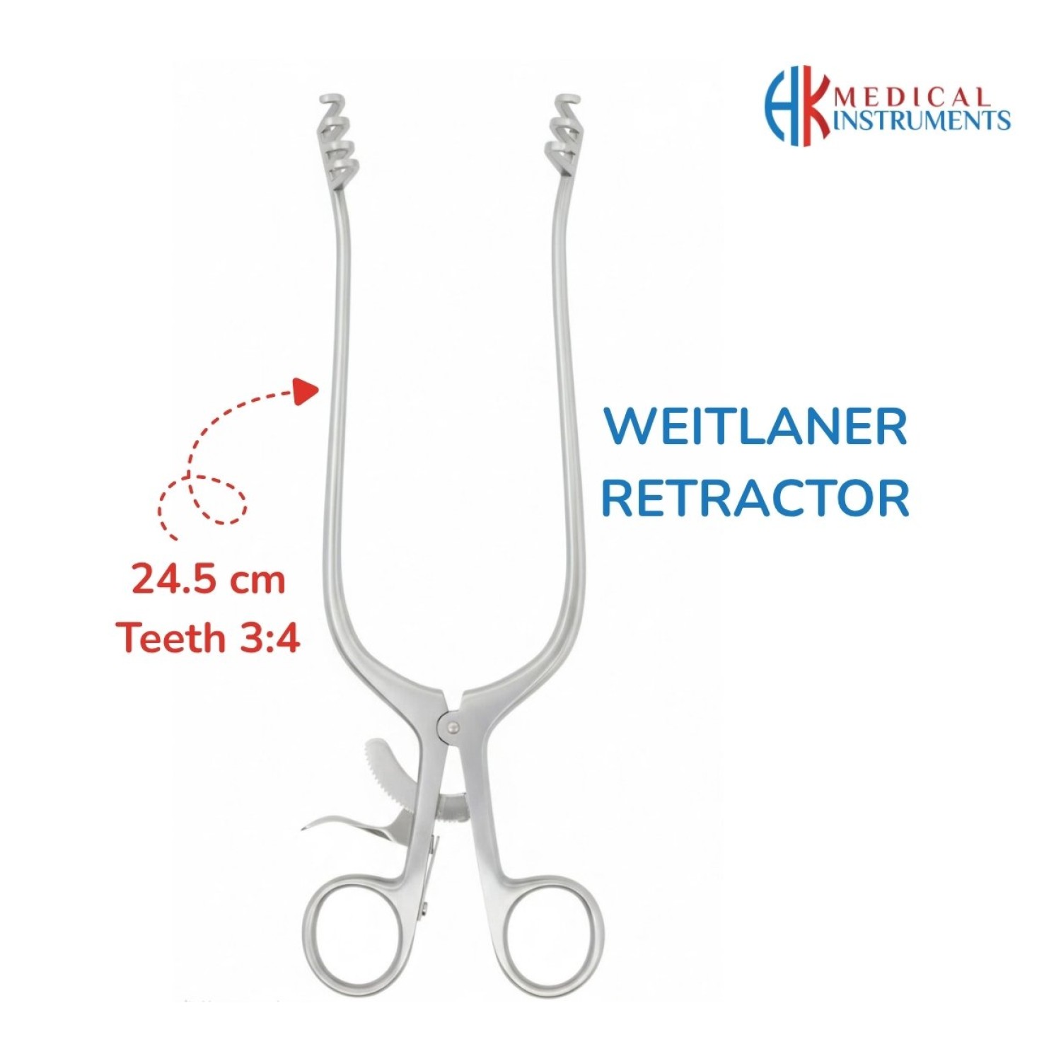 Weitlaner Retractor 24.5 cm / 9-1/2" Teeth 3:4 Blunt