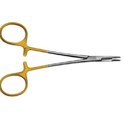 Olsen-Hegar Needle Holder - Length = 14 cm / 5-12", Mini Profile, Serration 0.4 mm, TC GOLD