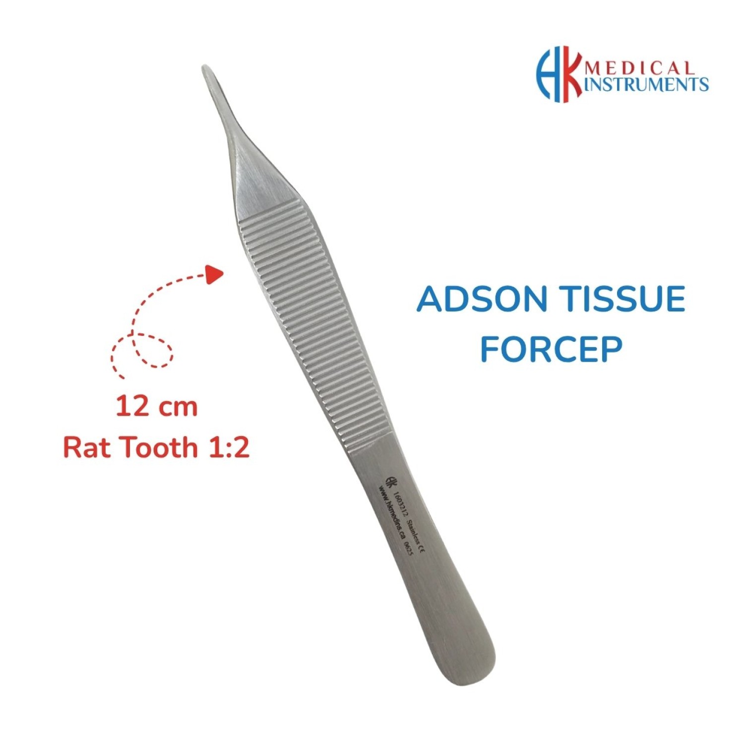 Adson Tissue Forcep 12 cm / 4-3/4", Rat Tooth 1:2 
