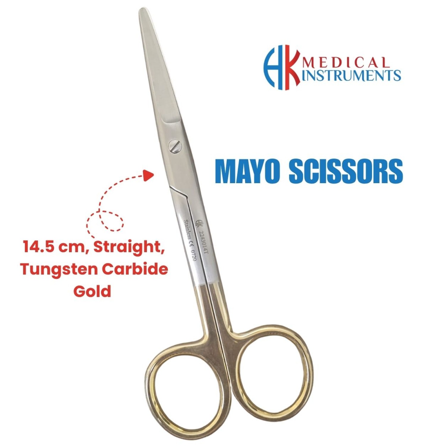 Mayo Scissor, 14.5 cm Straight, TC Gold