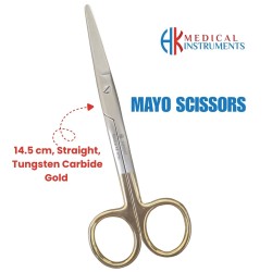 Mayo Scissor, 14.5 cm Straight, TC Gold