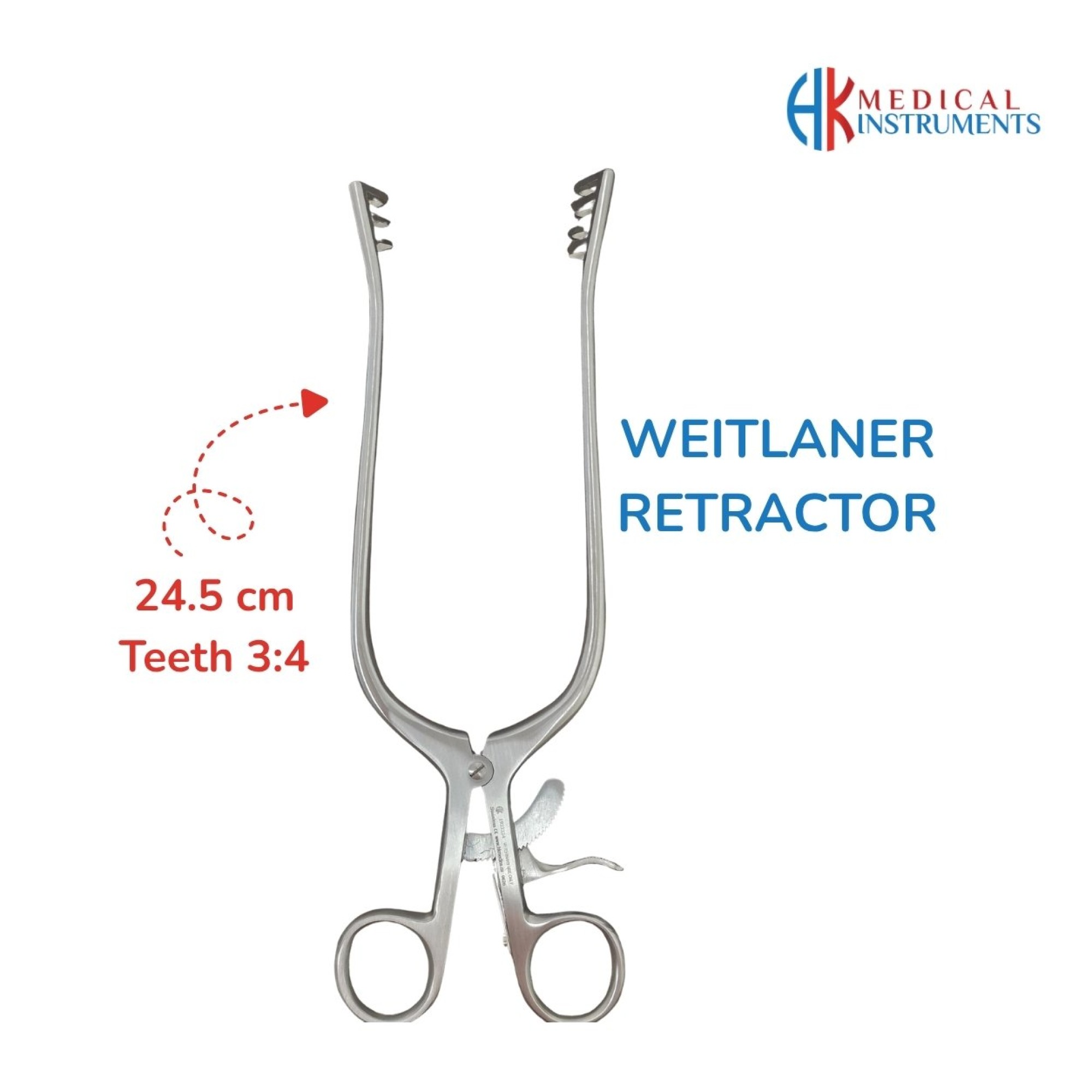 Weitlaner Retractor 24.5 cm / 9-1/2" Teeth 3:4 Blunt
